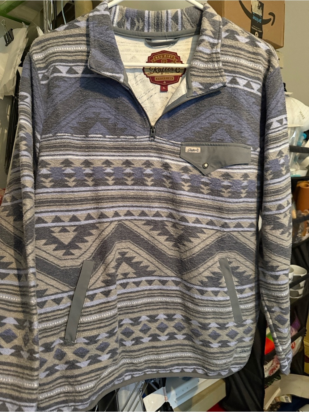 Red Dirt Traders Men’s Quarter-Zip Sweater - Gray & Cream Aztec